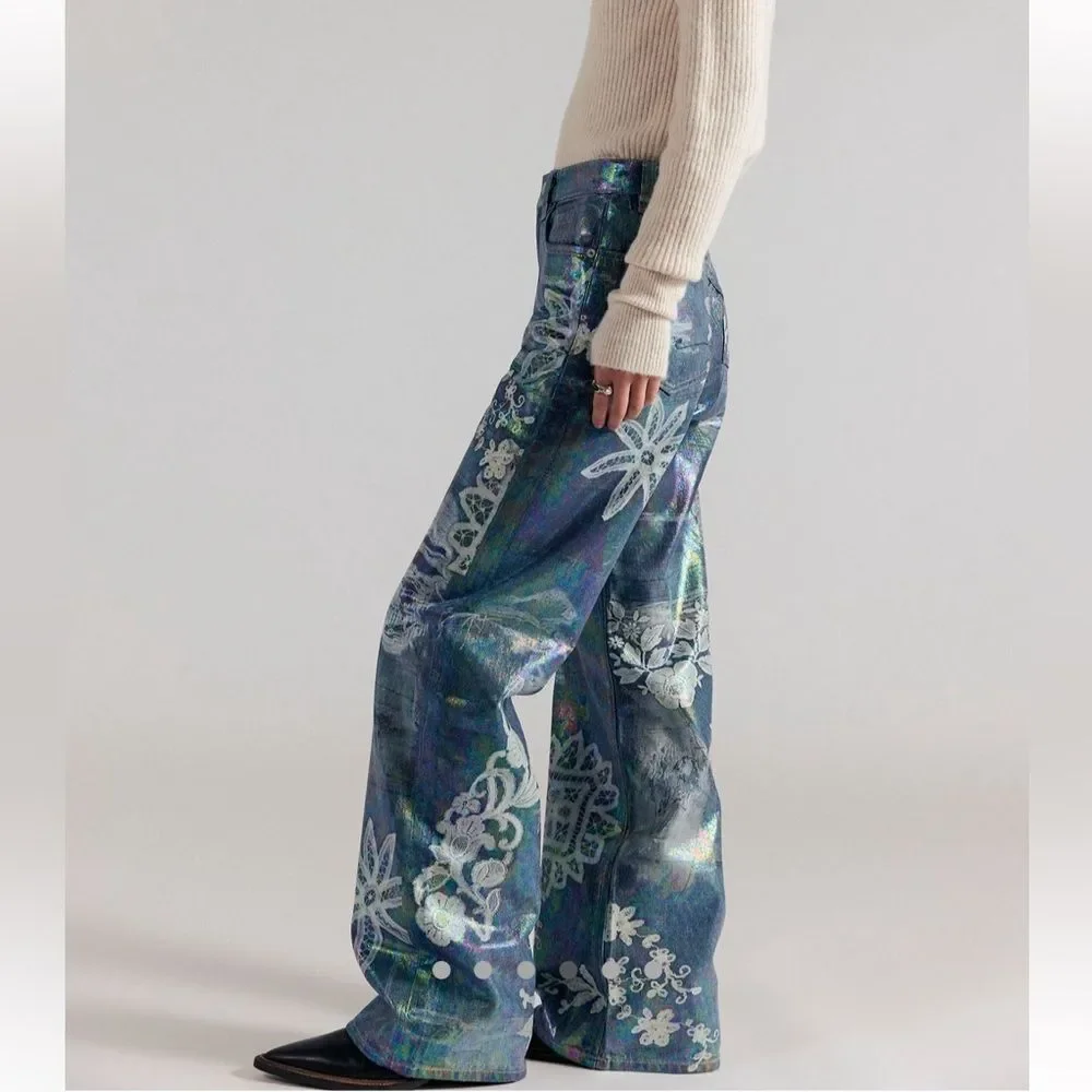 Free People Tinsley Printed High-Rise Illusions Jeans